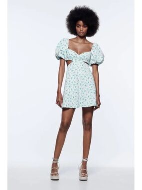 Zara Puff Sleeve Cutout Mini Dress
